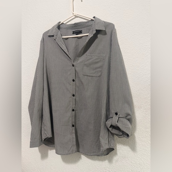 Lafayette 148 Women's White and Gray Striped Button-Up Shirt Blouse Size XL - Picture 3 of 10